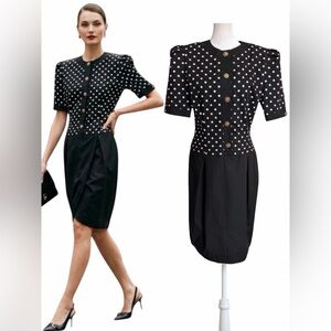 Vintage Bonwit Teller Warren Petites Polka Dot 80s Dress Small 4